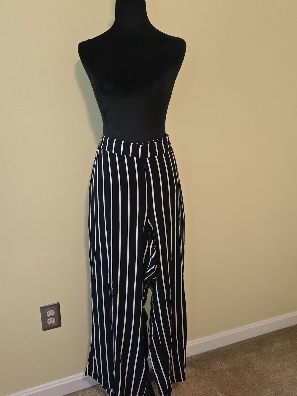 NWT Old Navy Black Pants with White Vertical Stripes